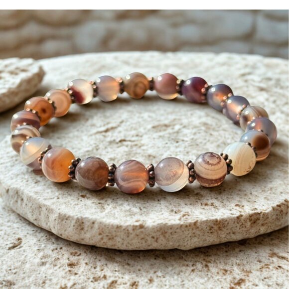 Persian Agate Gemstone Bracelet 8MM | Natural Crystal Healing Jewelry - Picture 1 of 10